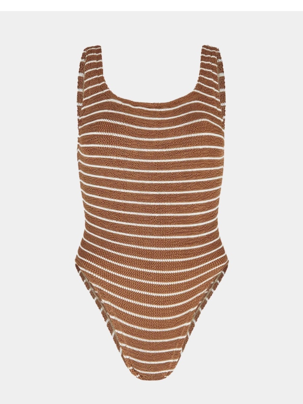 Hunza G - Square Neck Swim - Metallic Cocoa/White Stripe